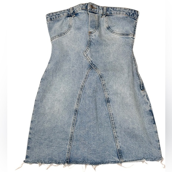 Zara strapless denim mini dress, XS, blue jean Cowgirl Festival Western Summer - Picture 2 of 8